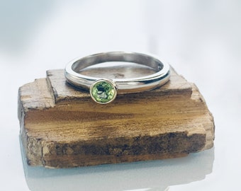 Recycled Sterling Silver & Gold Peridot Ring