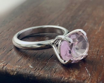 Recycled Sterling Silver Solitaire Amethyst Ring, Handmade Silver amethyst ring