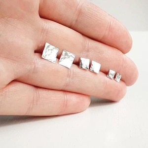 Sterling Silver Square Stud Earrings: Handmade Unisex Jewelry, silver stud earrings, silver studs, silver earrings, silver square earrings.