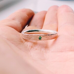 Recycled Sterling Silver Natural Emerald Ring, sterling silver emerald textured ring image 5