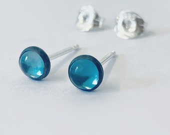 Recycled Sterling silver sky blue topaz stud earrings, silver stud earrings, silver stud earrings, topaz stud earrings, not MACHINE made