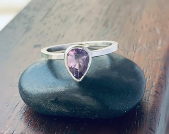 Recycled Sterling Silver Amethyst Ring, Handmade in my workshop