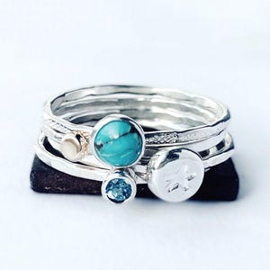 SILVER STACKING RINGS, Recycled Sterling Silver stacking rings, Silver turquoise ring, sterling silver ring, silver ring, silver skinny ring