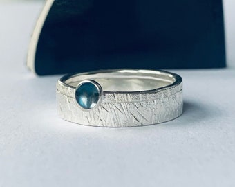 Recycled Sterling Silver Scratch Rings, London Blue Topaz ring