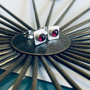 Recycled Sterling Silver Garnet Stud Earrings, Garnet Stud Earrings, Silver stud earrings, Sterling silver stud earrings, garnet earrings image 4