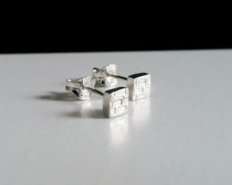 Recycled Sterling Silver Brick Design Stud earrings, silver stud earrings