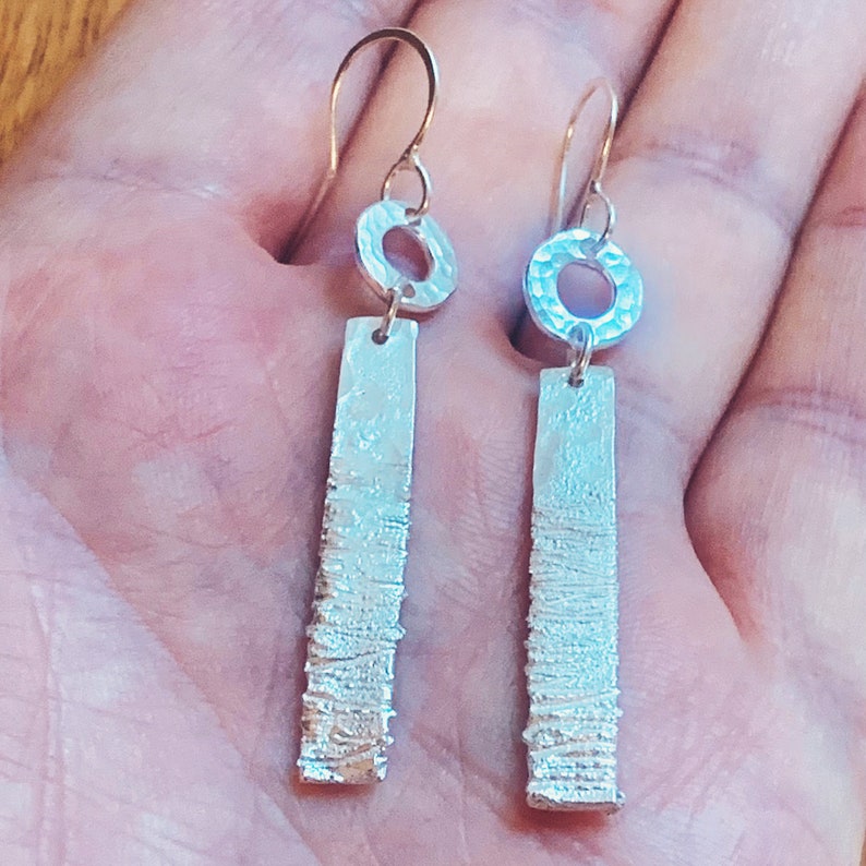 Silver drop earrings, sterling silver earrings, recyceld sterling silver drop earrings, hammered silver stud dangle earrings, handmade image 6