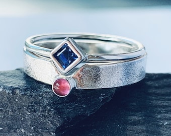 Recycled Sterling Silver Iolite and Tourmaline Rings