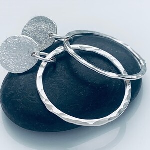 silver Stud hoop earrings, sterling silver hammered & textured earrings, handmade using silversmith techniques only made in the UK image 3