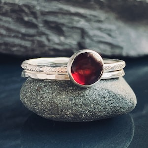 Recycled Sterling Silver Garnet Skinny rings