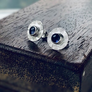 Recycled Sterling Silver Iolite Textured Disc Stud Earrings