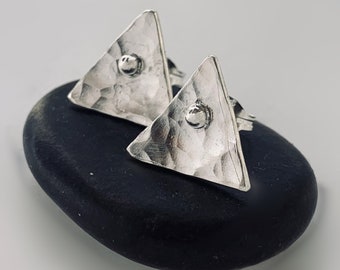 Recycled sterling silver stud earrings, Silver triangle stud earrings, handmade in my work studio