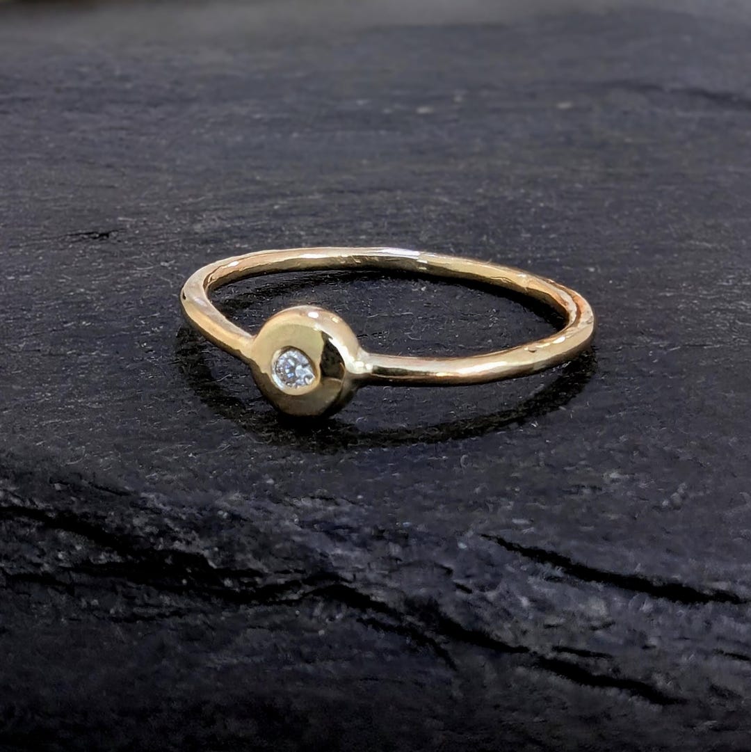 Handmade 9 Carat Gold Diamond Ring: Hammered Dimple Band - Etsy