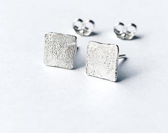 SILVER STUD EARRINGS. Recycled Sterling Silver  Square Stud Earrings, Silver stud earrings, sterling silver stud earrings, handmade studs