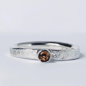 SILVER CITRINE RING, Recycled Sterling Silver textured Citrine ring