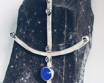 Recycled Sterling Silver Blue Agate Pendant. Handmade in my workshop