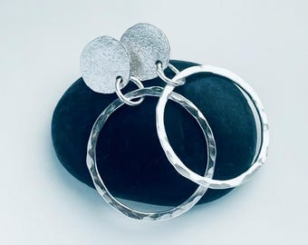 Hammered Sterling Silver Hoop Earrings: Fire Textured Studs