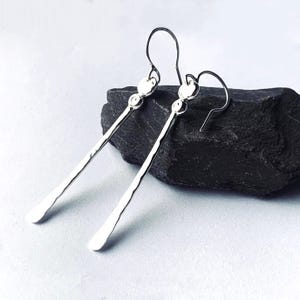 Hammered Sterling Silver Dangle Earrings: Long Elegant Drop Earrings
