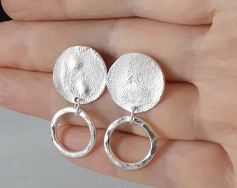 Recycled Sterling Silver Stud Hoop Drop earrings by Nyaki Punk Jewellery, HANDMADE STERLING SILVER earrings