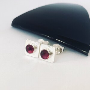 Recycled Sterling Silver Garnet Stud Earrings, Garnet Stud Earrings, Silver stud earrings, Sterling silver stud earrings, garnet earrings image 3