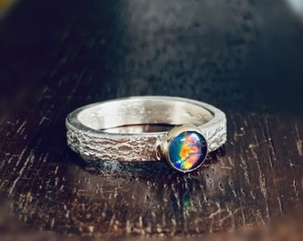 Recycled Sterling silver and 14 carat Solid Gold Opal Ring.