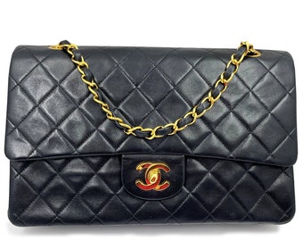 Chanel Vintage Classic Timeless Double Flap Lambskin 10" Shoulder Bag