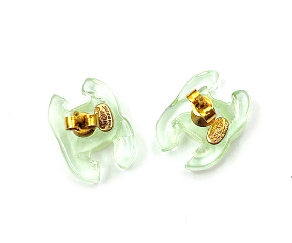 Chanel Green Resin Ice CC Medium Piercing Earrings - image 3