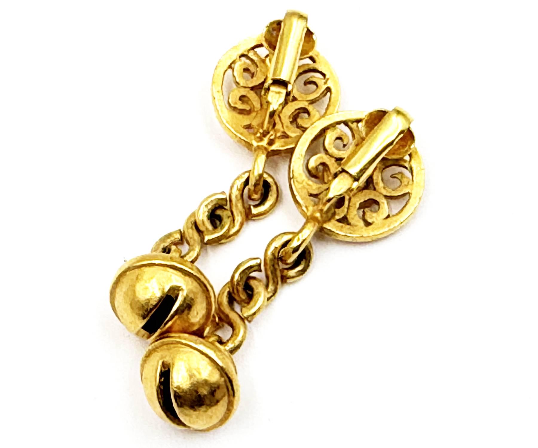 Chanel Vintage Gold Plated CC Filigree Round Bell Dangle  display picture 2