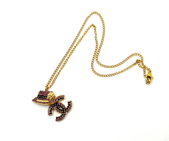 Chanel Gold-tone Cc Square Rhinestone Necklace in Metallic