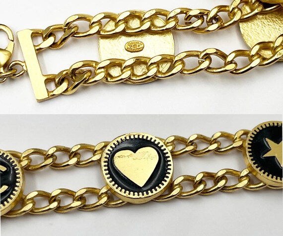 Chanel Vintage Gold Plated CC Heart Star Black Coin Bracelet  display picture 1