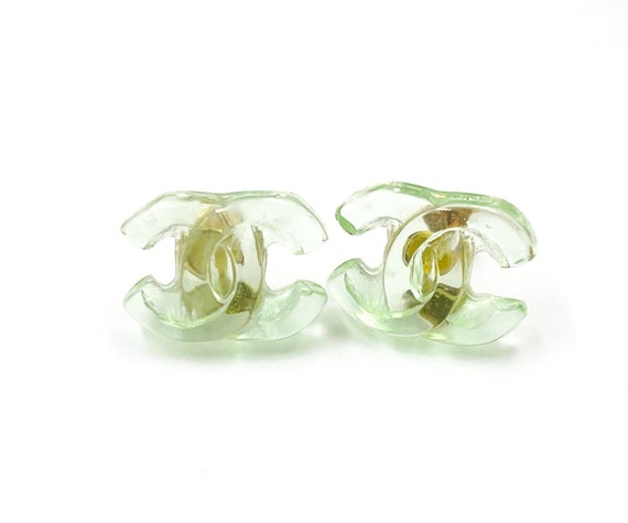 Chanel Green Resin Ice CC Medium Piercing Earrings - image 1