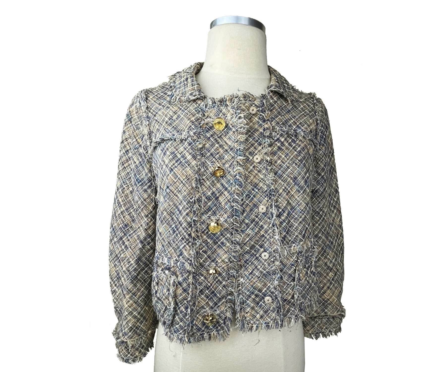 Louis Vuitton Classic Blue Beige Tweed Linen Mixed Jacket Skirt Suit - LAR  Vintage
