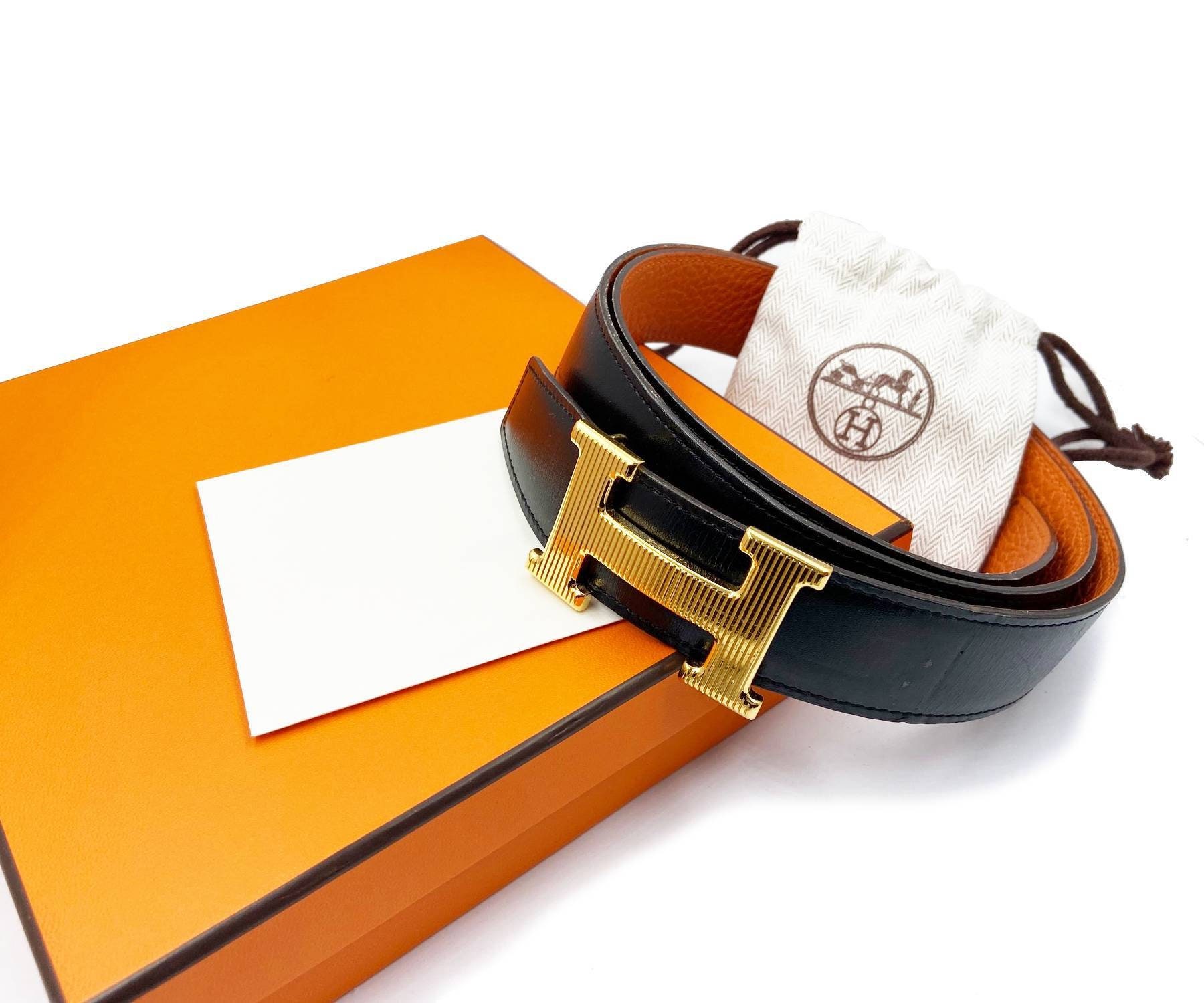 Hermes Rare Constance 35mm Gold Stripy H Black Orange Hermes Rare Constance 35mm Gold Stripy H Black Orange