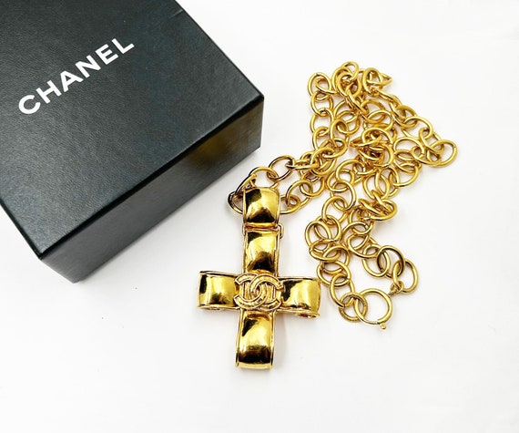 Chanel Vintage Gold Plated Large Cross Pendant Lo… - image 2