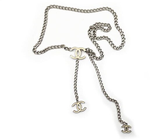 Chanel White CC Silver Chain Necklace Etsy Australia