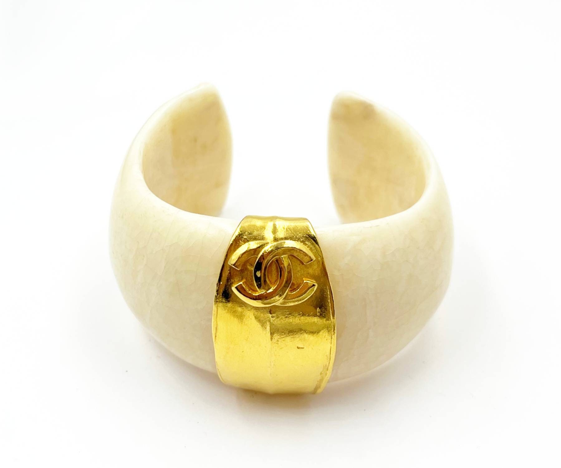 Chanel Super Rare Vintage Gold Plated CC White Stone Cuff - Etsy