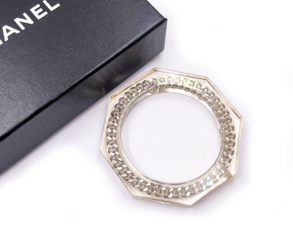 Chanel Gold Silver Chain Resin Cuff Bangle Bracel… - image 2