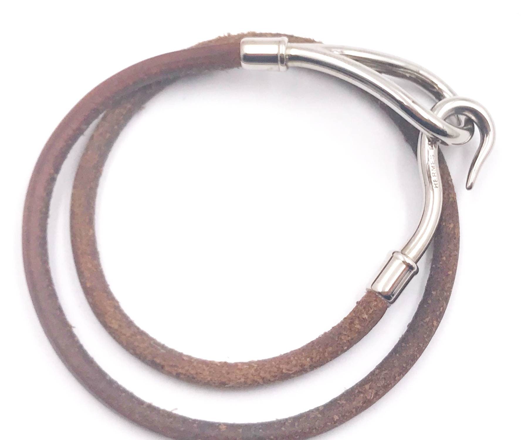 Hermes Palladium Jumbo Hook Leather Bracelet Choker