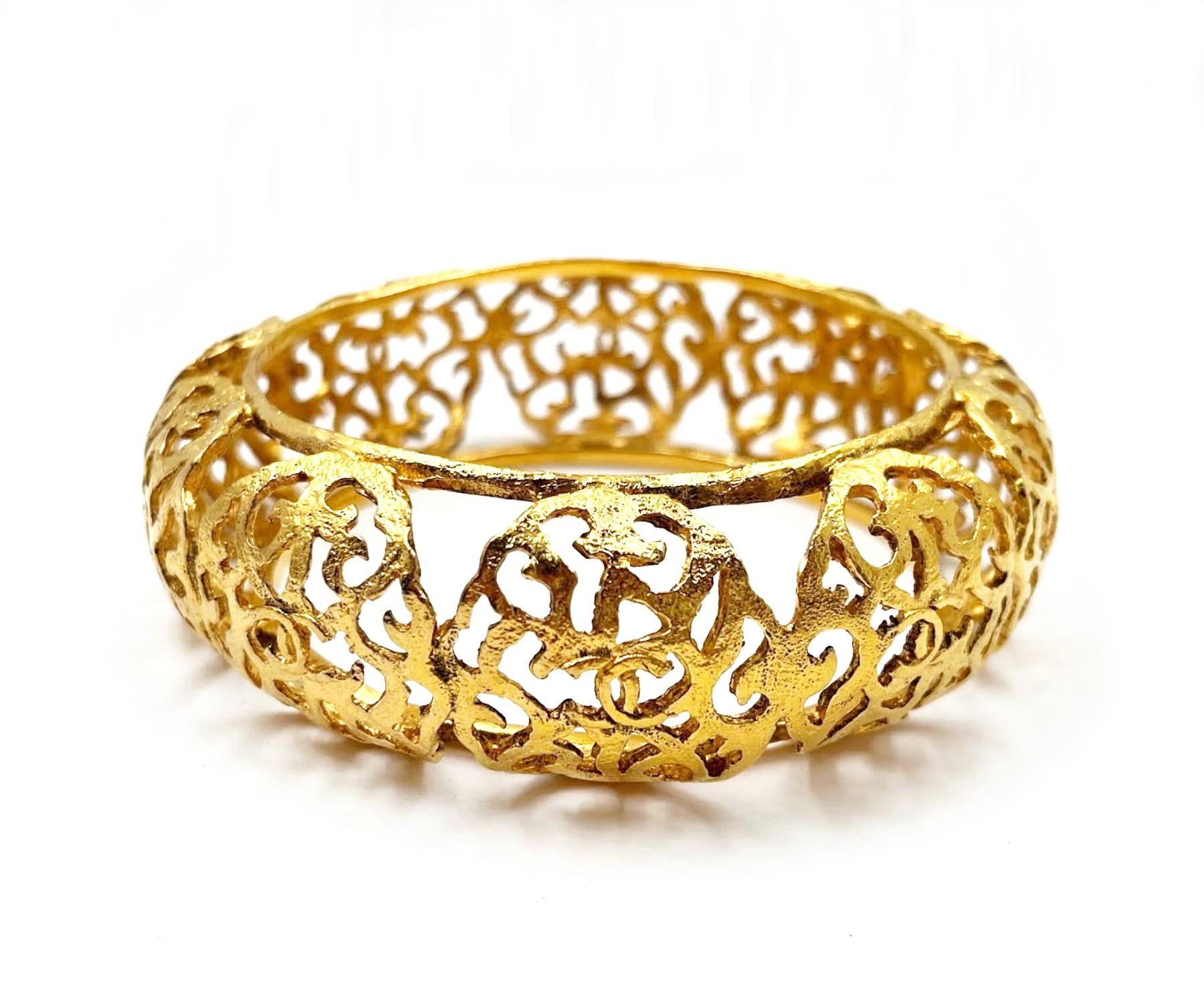 Chanel Vintage Gold Plated CC Filigree Bangle Bracelet - Etsy Chanel Vintage Gold Plated CC Filigree Bangle Bracelet - Etsy