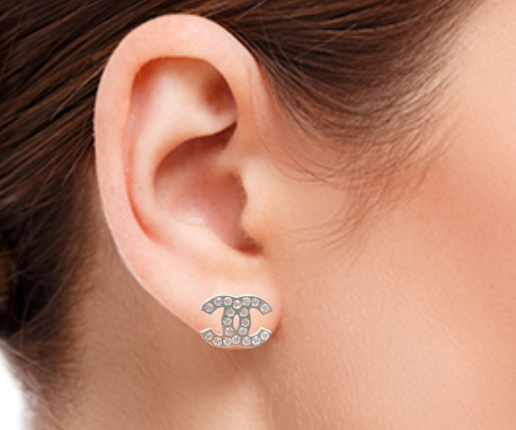 Auth Chanel Cc Logo Pierce Earrings #302820C39B Chanel 22B Double CC Logo Pierce Earrings Crystal Black Gold  main image 4
