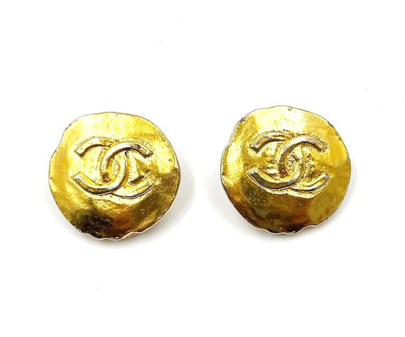 Vintage Chanel CC Gold Logo Textured Earrings