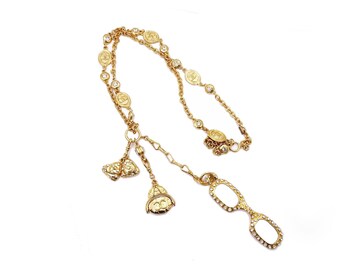 Chanel Vintage Gold Plated CC Coin 3 Charm Magnifying Glasses Long Necklace