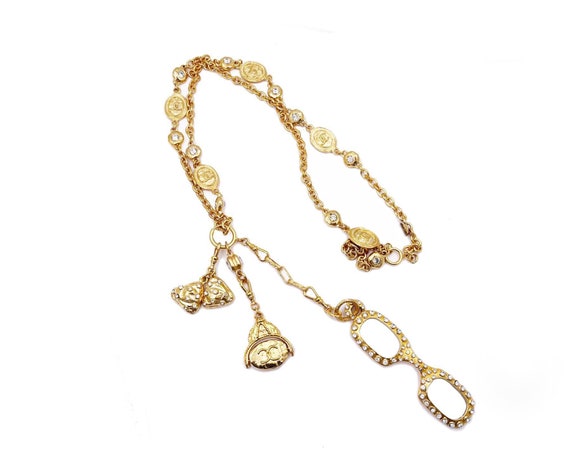 Vintage CHANEL Golden Chain Necklace With Round CC Mark Charm 