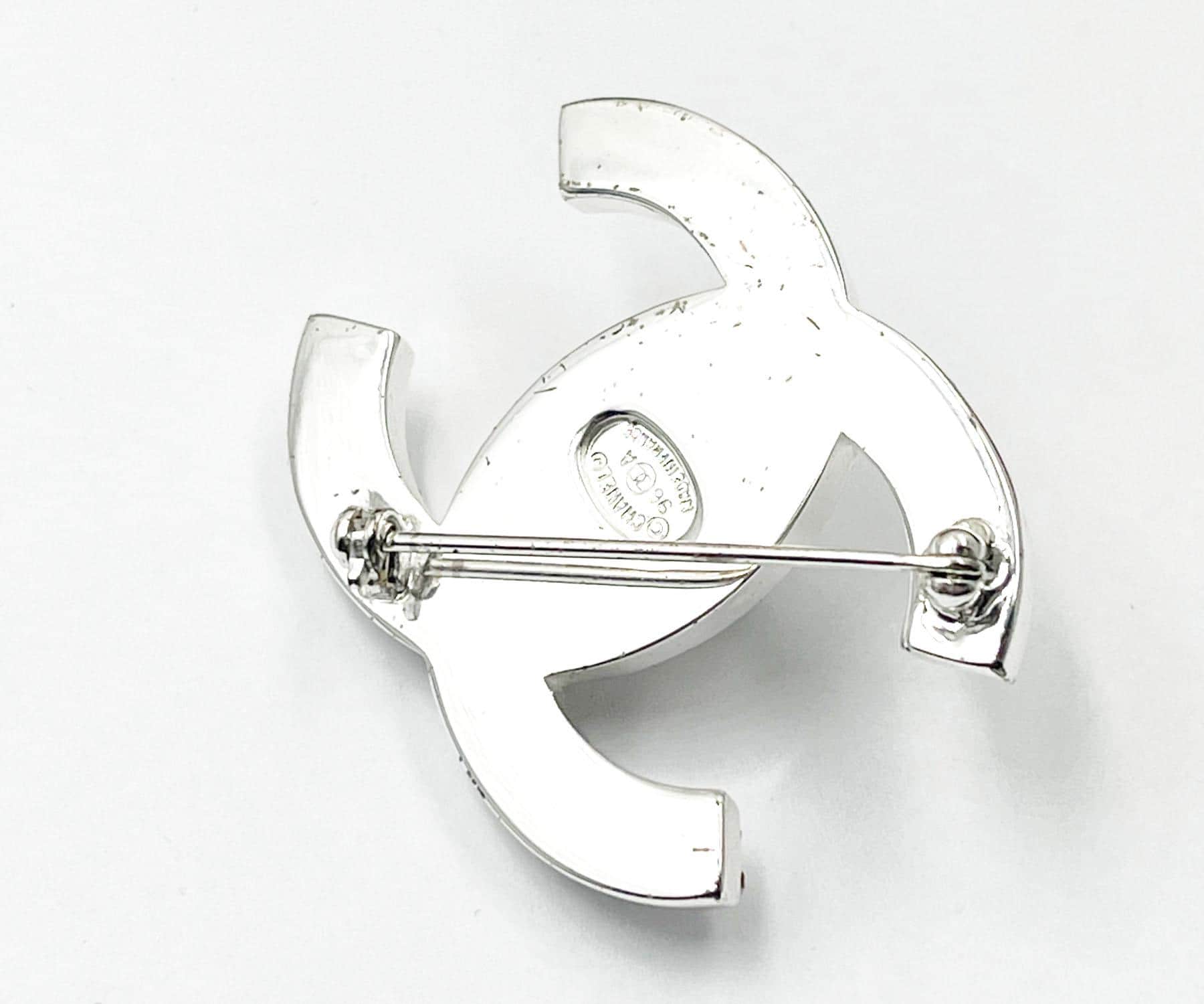 Chanel Rare Vintage Silver CC Crystal Turnlock Brooch - Etsy