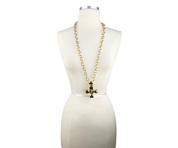 Chanel Vintage Gold Plated Large Cross Pendant Lo… - image 3