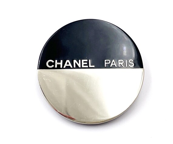Chanel Vintage Large Textured Silver Enamel CC Logo Brooch