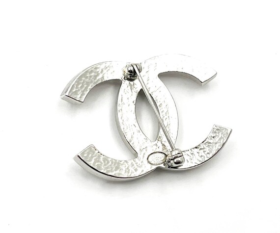 Chanel Classic Silver CC Pearl Brooch