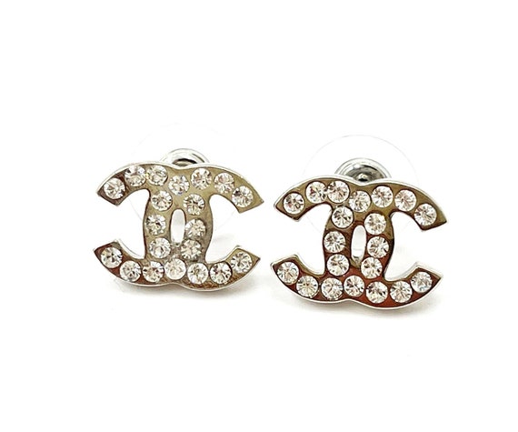 Chanel Silver CC Princess Crystal Geo Pearl Large Drop Piercing Earrings