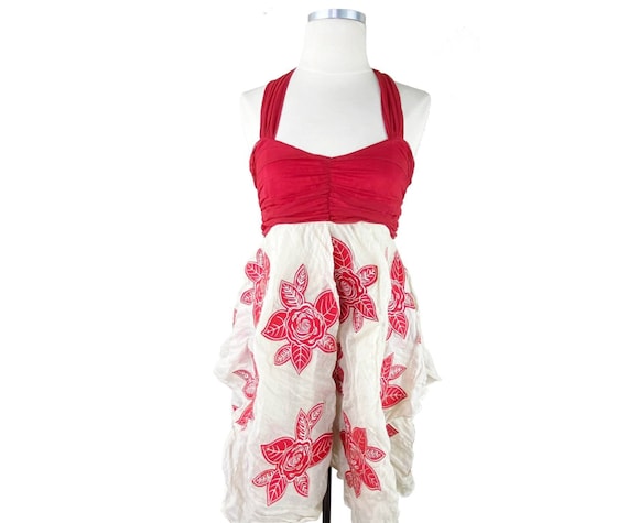 Alice + Olivia Red Flower Halter Sunday Dress - image 1