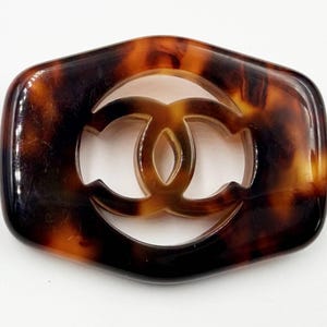 Chanel Vintage Brown Faux Tortoise Shell CC Rectangle Brooch